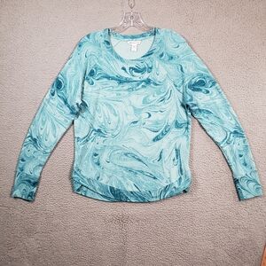 Athleta Mindset Sweatshirt Medium Teal Blue Marble Modal Blend Athletic Pullover